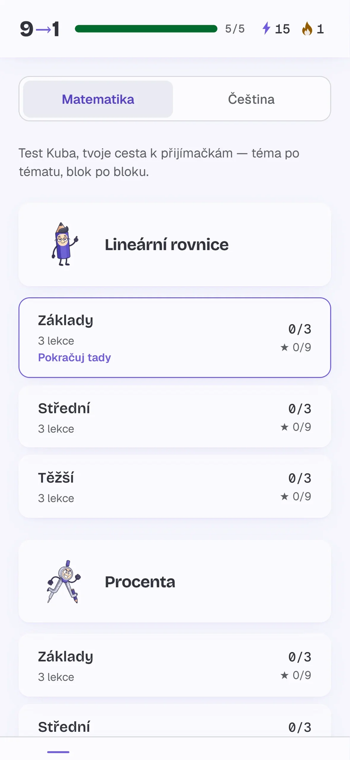 Cesta tématem: uzly lekcí a hvězdy